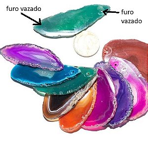 10 Chapa Agata 2 FURO Vazado  ATACADO Para Montar Colares Pingente
