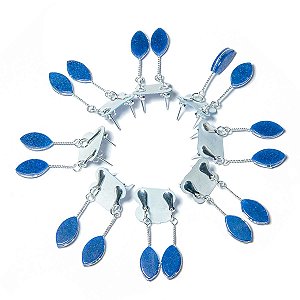 10 Brinco Navete Quartzo Azul Ranhurado Tarraxa Prateado