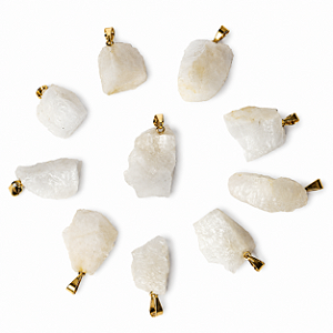 10 Pingente Quartzo Branco Bruto Natural Dourado ATACADO