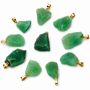 10 Pingente Quartzo Verde Bruto Natural Pino Dourado ATACADO