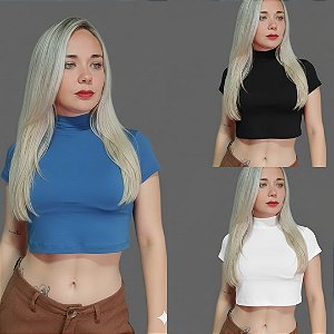 KIT 3 CROPPED MANGA CURTA