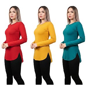 KIT 3 BLUSINHAS TAPA BUMBUM MANGA LONGA