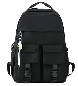 MOCHILA ESCOLAR COM BOLSO FRONTAL PRETA