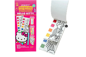 BLOCO DE COLORIR COM AQUARELA HELLO KITTY - OPPBAG C/ 1 UND 12 FOLHAS C/6 PASTILHAS DE AQUARELA CADA