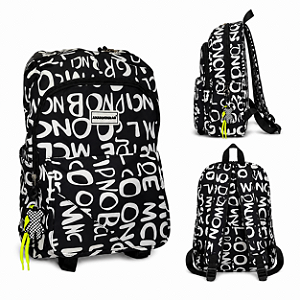 MOCHILA ESTAMPADA ESCRITA PRETA ADULTO