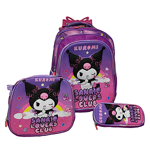TRIO MOCHILA RODINHA KUROMI