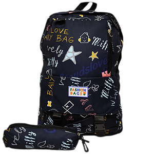 MOCHILA JUVENIL COM ESTOJO AZUL ESCURO