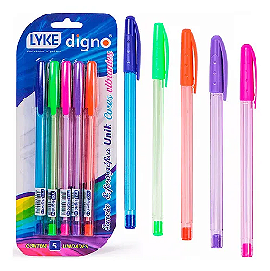 CANETA ESF. UNIK 1.0 MM - BLISTER - 5 UN COLORIDAS LYKE