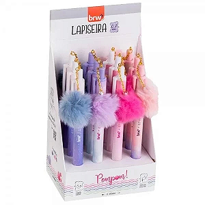 LAPISEIRA PLÁSTICA DIVERTIDA 0,7MM - POMPOM - DISPLAY C/ 12 UN