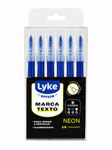 MARCA TEXTO NEON CX C/12 UNDS AZUL LYKE