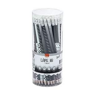 LÁPIS HB ESTAMPADO BLACK - RESINA PLÁSTICA REDONDO COM BORRACHA POTE C/72 UNIDADE