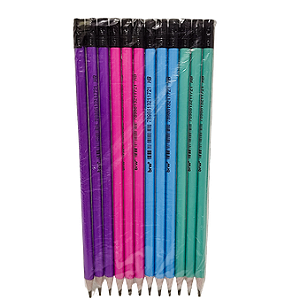 LAPIS HB NEON DE RESINA PLÁSTICA REDONDO COM BORRACHA KIT C/12  BRW