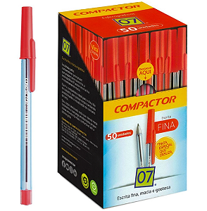 CANETA ESFEROGRAFICA 07 CX C/50 UN VERMELHA COMPACTOR