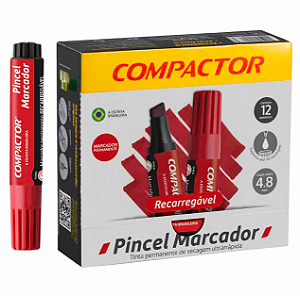 PINCEL MARCADOR CX C/12 UN VERMELHA COMPACTOR