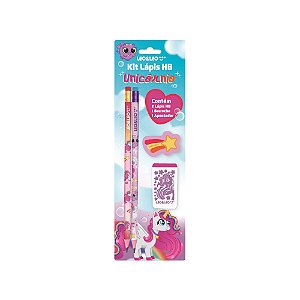 KIT LAPIS HB UNICORNIO - 2 LAPIS/APONTADOR/BORRACHA LEO E LEO