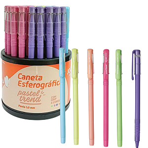 CANETA ESF. PASTEL TREND 1.0 DISPLAY C/50 UNIDADES LEO E LEO
