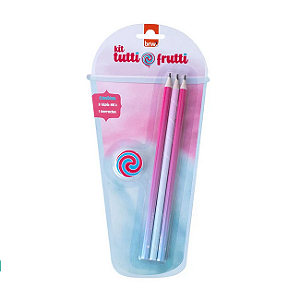 KIT ESCOLAR - TUTTI FRUTTI (3 LÁPIS HB + 1 BORRACHA) - BLISTER BRW