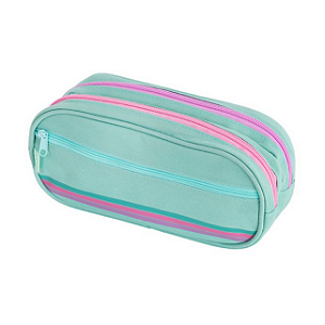 ESTOJO ESTAMPADO - POLIÉSTER - 2 ZIPERS - TURQ/ROSA/LILAS BRW
