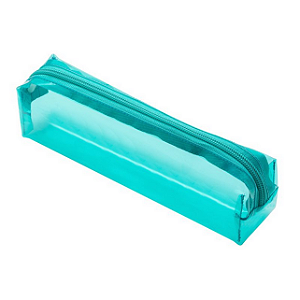 ESTOJO TRANSPARENTE QUADRADO - 1 ZIPER - VERDE ÁGUA