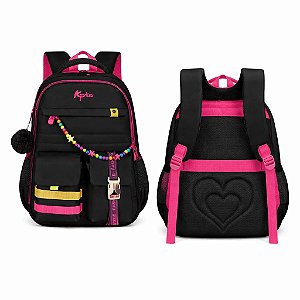 MOCHILA KPTO PRETA E PINK COM CORRENTINHA