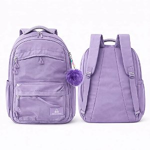 MOCHILA MISS DONG LILAS COM POMPOM