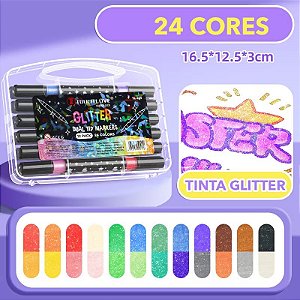 PONTA DUPLA COM GLITTER 12 CORES