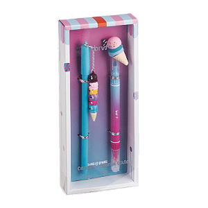 CANETA ESFEROGRÁFICA DIVERT 0.7MM + MARCA TEXTO DUPLO - TUTTI FRUTTI - CX PRESENTE C/ 2UN