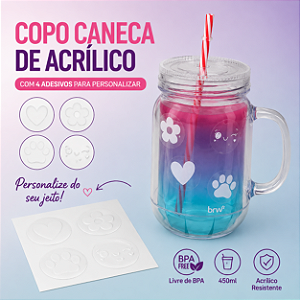COPO PLÁSTICO COM CANUDO 600ML - DEGRADÊ ROSA E AZUL BRW