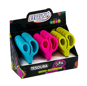 TESOURA ESCOLAR NEON CURVA 13CM CX C/24 UN BRW