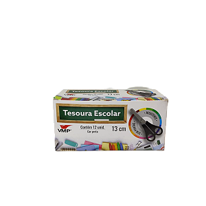 TESOURA ESCOLAR ACO INOX CABO PRETO 13CM CX C/24 VMP