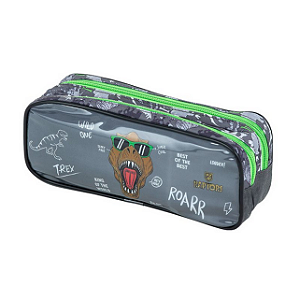 ESTOJO ESTAMPADO - POLIÉSTER - 2 ZIPERS - RAPTOR - VERDE E CINZA BRW