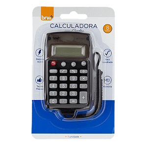 CALCULADORA PEQUENA 8 DÍGITOS COM CORDÃO DE NYLON - PRETA ESFUMAÇADA - BLISTER C/ 1UN BRW