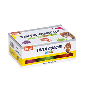 TINTA GUACHE 15ML - 6 CORES NEON - CX C/ 6 UN BRW
