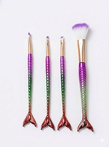 KIT C/ 4 PINCEIS DE MAQUIAGEM SEREIA PEQUENO IDEAL PARA BOLSA
