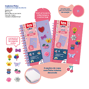 CADERNO A5 HOLIC PICKY + PINS 80 FOLHAS TRIS