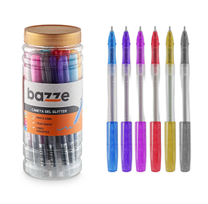 CANETA GEL GLITTER COLOR PT C/ 24 UN BAZZE