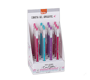 CANETA ESFEROGRÁFICA DIVERT GEL APAGÁVEL 0.7MM GLITTER BRW CX C/ 12 UNIDADES