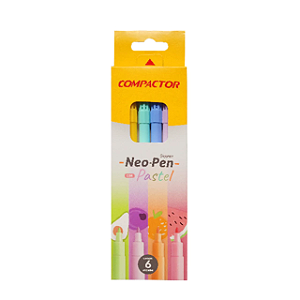 CANETINHA HIDROGRAFICA NEO-PEN GIGANTE C/6 CORES PASTEIS COMPACTOR