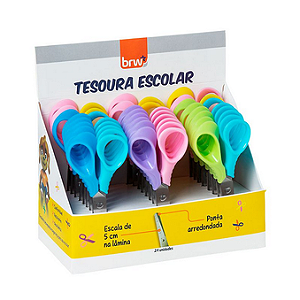 TESOURA ESCOLAR DE AÇO 13CM - BICOLOR CX C/24 UNID BRW