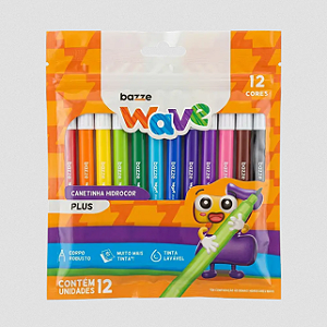 HIDROCOR PONTA FINA WAVE PLUS 12 CORES BAZZE