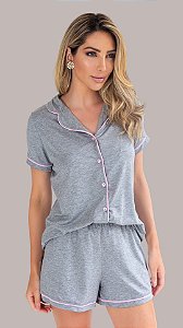 Cinza com Rosa - Pijama Americano Curto