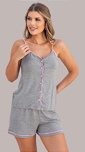 Cinza com Rosa - Pijama Americano Curto de Alcinha