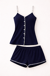 Azul Marinho - Pijama Americano Curto de Alcinha