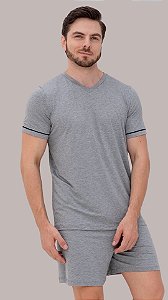 Cinza- Pijama Gola V Curto