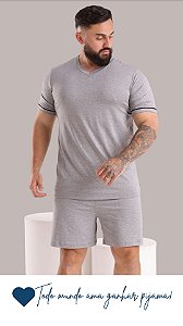 Cinza- Pijama Gola V Curto