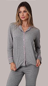 Cinza e Rosa- Pijama Americano Longo