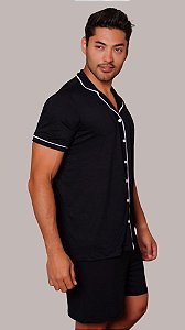 Preto - Pijama Americano Masculino Curto