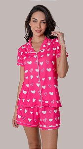 Corações Rosa - Pijama Americano Curto