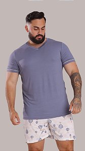 Balão Azul - Pijama Gola V Curto Masculino