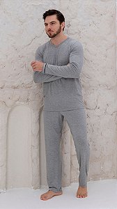 Cinza - Pijama Longo Masculino Gola V